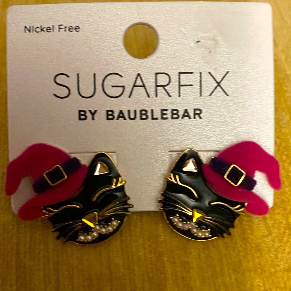 Baublebar Halloween Black Cat Witch earrings gems